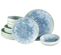 CreaTable, 21652, Série Uno Mykonos, service de vaisselle 12 pièces, ensemble d'assiettes en grès.