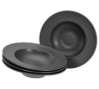 CreaTable, 21821, Série Lava Stone noir, ensemble de vaisselle 4 pièces, service de plats en grès.