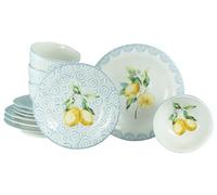 CreaTable, 21951, Série Lemoncello, service de table 12 pièces, vaisselle en grès, compatible lave-vaisselle et micro-ondes, production de qualité.