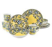 CreaTable, 22246, série Ming Flower jaune, service de table, service combiné 16 pièces