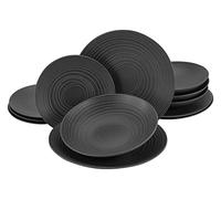CreaTable, 23205, Série LAVA STONE (ELEMENTS Collection), 12 pièces, service de table en grès, lavable au lave-vaisselle et au micro-ondes, fabriqué au Portugal, noir