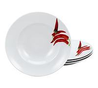 Creatable, 23434 - Série Chilli - Lot de 4 assiettes à pâtes en porcelaine - Passe au lave-vaisselle et au micro-ondes - Fabriqué en Europe