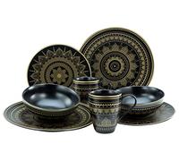 CreaTable, 23587, Série MANDALA GOLD - noir, ensemble de vaisselle, service combiné 8 pièces.