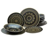 CreaTable, 23588, Série MANDALA GOLD - noir, ensemble de vaisselle, service de 12 pièces.