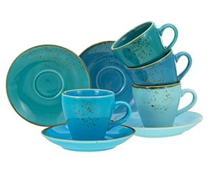 CreaTable, 23698 Série Nature Collection Aqua Lot de 8 tasses de bistrot, en grès, passent au lave-vaisselle et au micro-ondes, production de qualité