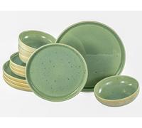 CreaTable, 23716, Série Uno Romana Vert, service de vaisselle 12 pièces, ensemble d'assiettes en grès, compatible lave-vaisselle et micro-ondes, qualité de fabrication.
