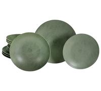 CreaTable, 23718, Serie Catania Eukalyptus, 12-teiliges Geschirrset für 4 Personen, Teller Set aus Steinzeug, spülmaschinen- und mikrowellengeeignet, Made in Portugal, Grün
