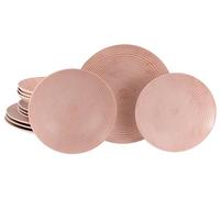 CreaTable, 23719, Serie Catania Peach, 12-teiliges Geschirrset für 4 Personen, Teller Set aus Steinzeug, spülmaschinen- und mikrowellengeeignet, Made in Portugal, Rosa
