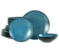 CreaTable, 23959, Serie Capri, 18-teiliges Geschirrset für 6 Personen, Teller Set aus Steinzeug, spülmaschinen- und mikrowellengeeignet, Qualitätsproduktion, Blau
