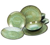 CreaTable, 23960, Serie Jawa, 12-teiliges Geschirrset, Teller Set aus Steinzeug, spülmaschinen- und mikrowellengeeignet, Qualitätsproduktion, Grün
