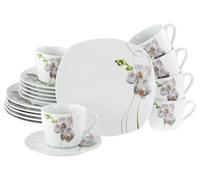 CreaTable, 24024, Série Square Orchidee, service de vaisselle de 18 pièces, service à café en porcelaine, compatible lave-vaisselle et micro-ondes, production de qualité.