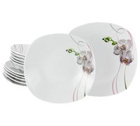 CreaTable, 24025, Série Square Orchidee, service de vaisselle 12 pièces, vaisselle en porcelaine, compatible lave-vaisselle et micro-ondes, production de qualité.