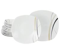 CreaTable, 24029, Série Square City Line, service de vaisselle 12 pièces, service de table en porcelaine, compatible avec le lave-vaisselle et le micro-ondes, production de qualité.