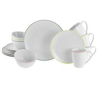 CreaTable, 24054 Série Luna Color Line Service de table 16 pièces en porcelaine pour 4 personnes, passe au lave-vaisselle et au micro-ondes, production de qualité