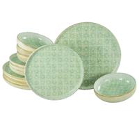 CreaTable, 24085, Série Uno Emiliana Vert, service de vaisselle 12 pièces, ensemble d’assiettes en grès, compatible lave-vaisselle et micro-ondes, production de qualité.