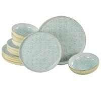 CreaTable, 24086, Série Uno Emiliana Bleu, service de vaisselle 12 pièces, set d'assiettes en grès, compatible lave-vaisselle et micro-ondes, production de qualité.