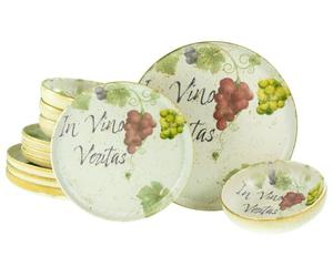 CreaTable, 24222, Série Uno In Vino Veritas, service de vaisselle 12 pièces, ensemble d’assiettes en grès, compatible lave-vaisselle et micro-ondes, production de qualité.