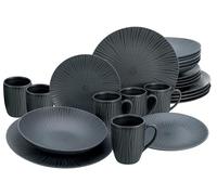 CreaTable, 24413 - Série Vesuvio Black - Service de table 24 pièces pour 6 personnes - En grès - Passe au lave-vaisselle et au micro-ondes - Fabriqué au Portugal