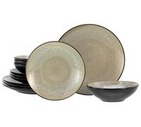 CreaTable, 24463 Malmö Beige Service de table 12 pièces pour 4 personnes, assiettes en grès, passe au lave-vaisselle et au micro-ondes, production de qualité