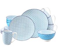 CreaTable, 24760 Série Méditerranée Blue Service de table 16 pièces en grès pour 4 personnes Passe au lave-vaisselle et au micro-ondes Production de qualité