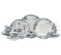 CreaTable, 24772 Série Adelaide Blue Service de table 20 pièces en porcelaine pour 4 personnes, passe au lave-vaisselle et au micro-ondes, production de qualité