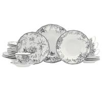 CreaTable, 24774 Série Adelaide Grey Service de table 20 pièces en porcelaine pour 4 personnes, passe au lave-vaisselle et au micro-ondes, production de qualité