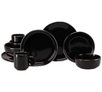 CreaTable, 24782 Série Nordic Festive Noir Service de table 10 pièces pour 2 personnes en grès Passe au lave-vaisselle et au micro-ondes Production de qualité