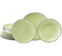 CreaTable, 24892 Série Mediterranéen Green Service de table 12 pièces pour 4 personnes, assiettes en grès, passe au lave-vaisselle et au micro-ondes, production de qualité