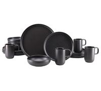 CreaTable, 25187 Série Uno Black Service de table 16 pièces pour 4 personnes, en grès, passe au lave-vaisselle et au micro-ondes, fabriqué au Portugal