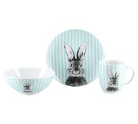 CreaTable, 25216 Happy Bunny Green Service de table 3 pièces en porcelaine, passe au lave-vaisselle et au micro-ondes, fabriqué en Europe