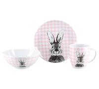 CreaTable, 25217 Série Happy Bunny Rosa Service de table 3 pièces en porcelaine, passe au lave-vaisselle et au micro-ondes, fabriqué en Europe