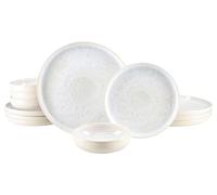 CreaTable, 25394 Série Yuki Blanc Service de table 12 pièces pour 4 personnes en grès Passe au lave-vaisselle et au micro-ondes Fabriqué au Portugal