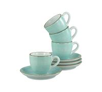 CreaTable, 34040, Série Vintage Nature Aqua, service de vaisselle 8 pièces, ensemble à espresso en porcelaine, compatible lave-vaisselle et micro-ondes, fabriqué en Europe.