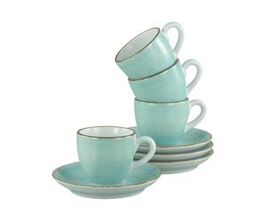 CreaTable, 34040, Série Vintage Nature Aqua, service de vaisselle 8 pièces, ensemble à espresso en porcelaine, compatible lave-vaisselle et micro-ondes, fabriqué en Europe.