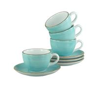 CreaTable, 34042, Série Vintage Nature Aqua, service de vaisselle 8 pièces, ensemble de tasses à café en porcelaine, compatible lave-vaisselle et micro-ondes, fabriqué en Europe.