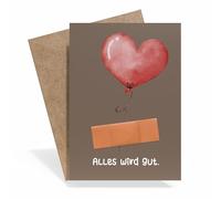 Creatastic Carte de bon rétablissement, jolie DIN A6 - Tout va bien - Carte de convalescence avec véritable pansement et enveloppe en papier kraft, convient également comme idée de cadeau pour le