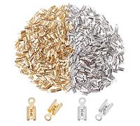 CREATCABIN 1 Boîte 400Pcs 2 Couleurs Pliantes Embouts Sertir Replier Cordon Sertir Conseils 3mm Cuir Ruban Pince Fermoir Laiton Terminators Kit Recherche Bijoux DIY Bracelets Pendentifs