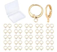 CREATCABIN 1 boîte 50 pièces Crochets à Levier Ronds 18K Plaqué Or Véritable Levier Arrière en Laiton Fils d'oreille Français Cerceaux avec Boucle Ouverte Hypoallergénique Homme Femme Style Boucle
