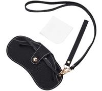 CREATCABIN 1 Ensemble Étui Lunettes Soleil Cuir Étui Lunettes Souple Pochette Protection pour Lunettes Ensemble Squeeze Portable Dragonne Clip Ceinture Bande pour Hommes Femmes 18.5x10cm Noir