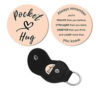 CREATCABIN 1 Set Pocket Hug Token Heart Pattern Long Distance Relationship Keepsake Keychain Acier Inoxydable Double Face avec PU Leather Keychain Gift for Family Friends 3cm(Rose Gold)