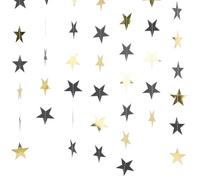 CREATCABIN 10 Guirlande D'Étoiles Réfléchissantes en Papier 40m Dorée et Noire à Suspendre pour Salle de Classe Crèche Mariage Anniversaire Noël