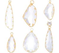 CREATCABIN 10 pièce 5 styles Breloques en Verre Plaqué Or 18 carats,Pendentifs Facettes en Forme Larme,Breloques Polygones Transparentes,Mini Breloques Antiques en Laiton pour Fabrication Bijoux