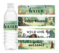 CREATCABIN 100 Pcs 4 Styles Safari Wildlife Park Étiquettes de Bouteille D'Eau Sauvage un Bébé Décorations Jungle Animal Thème Étanche Bouteille Autocollant Wraps pour Baby Shower Genre Révéler la Fêt