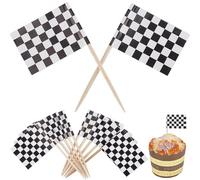 CREATCABIN 100 pcs Drapeaux Cure Dents Carreaux Pics Cocktail Étiquettes Alimentaires Mini Drapeaux Noirs Blancs Bâtons Fruits Sandwich Apéritif Brochettes Charcuterie Bâtons Cupcake pour Décoration