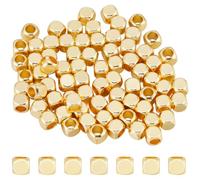 CREATCABIN 100pièce Véritables Perles en Laiton Plaqué Or 18 carats,Perles D'Espacement Carrées Lisses,Mini Métal Empilables sans Coin pour L'Été,Bracelet Hawaïen,Collier,Fabrication Bijoux,4mm