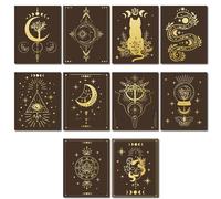 CREATCABIN 10pcs Impressions sur Toile Mur Art Tarot Noir Affiche Cintre Sorcière Décor Gothique Phase Lune Lotus Chat pour Salon Chambre Salle Bains Maison Cadeau Décorations 8x10 Pouces,sans Cadre