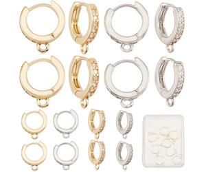 CREATCABIN 12 Pcs Petit Huggie Hoop Boucles d'oreilles Conclusions 18K Plaqué Argent Cartilage Boucles d'oreilles Cubic Zirconia Oreille Boucle 2 Couleurs Laiton pour Femmes Fabrication 13.5x15mm