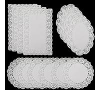 CREATCABIN 150 napperon Rond Rectangulaire en Papier Blanc Napperon Dentelle Ingraissable Napperon Jetable Décoration pour Pâtisserie Desserts Artisanat Friture Vaisselle Cuisine Tables Fête Mariage