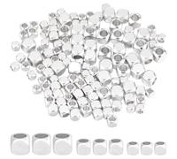 CREATCABIN 150 pièce Perles D'Espacement Cubiques Plaqué argent 925 sterling perles Cubiques Sans Coin,Vrac,3 tailles,Petites Perles Empilables Métal Lisses pour L'Été,Fabrication Bijoux,4/3/2.5 mm