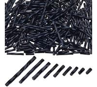 CREATCABIN 1800 pièce 9 Tailles Perles Clairon Torsadées 5/6/9/12/15/20/25mm Verre Noir-Perles Rocaille Long Tube-Perle D'Espacement Vrac-Mini Lustrée pour Bracelets Colliers,Fabrication Bijoux